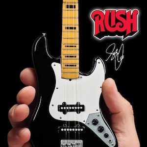 Rush Collectible Geddy Lee Fender™ Jazz Bass™ with Black Inlays Miniature Bass Guitar Replica - Officially Licensed by AXE HEAVEN®