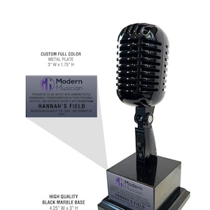 BLACK Microphone Trophy Award - Rockstar Real Metal Vintage Mic Award - Black Marble Base Custom Recognition Award