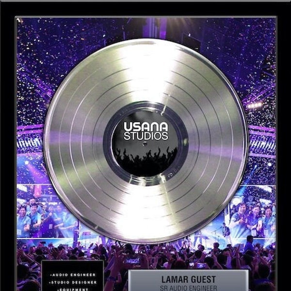 Deluxe Personalized Platinum Record Award, 12" Platinum Record Award, Streaming Award - REAL Vinyl Record - 18"x22" Wood Frame