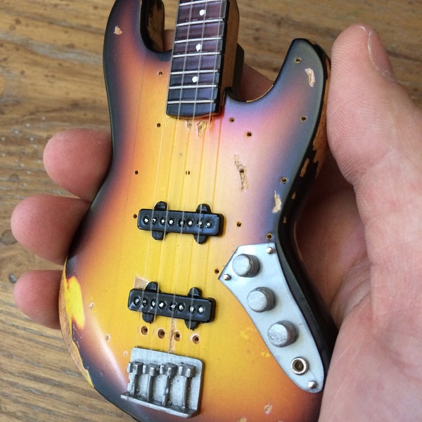 Jaco Pastorius Collectible Mini Bass Guitar Replica Official Fender™ Jazz Bass - Aged and Relic'd Jaco Bass Replica