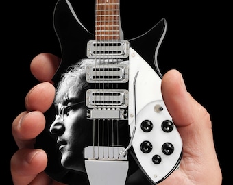 Beatles Collectible - John's Signature Ed Sullivan Show Mini Guitar Replica John Lennon Photo Tribute Guitar