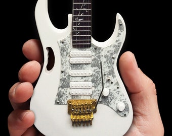 Può includere: Chitarra elettrica bianca con corpo a motivo argento e nero, hardware dorato e tastiera nera con intarsi floreali bianchi.