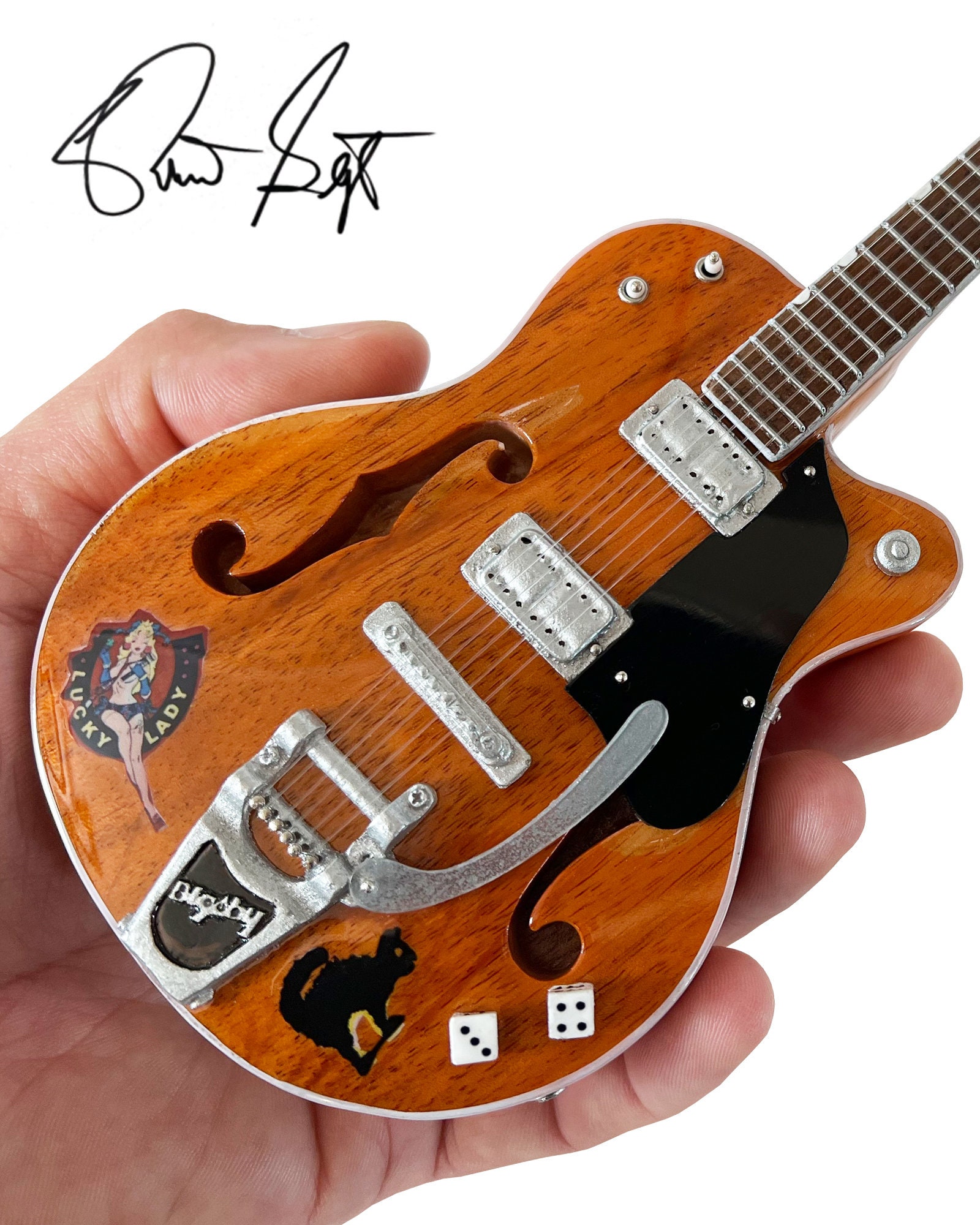 Stray Cats Collectible Brian Setzer Orange Dice Mini Guitar