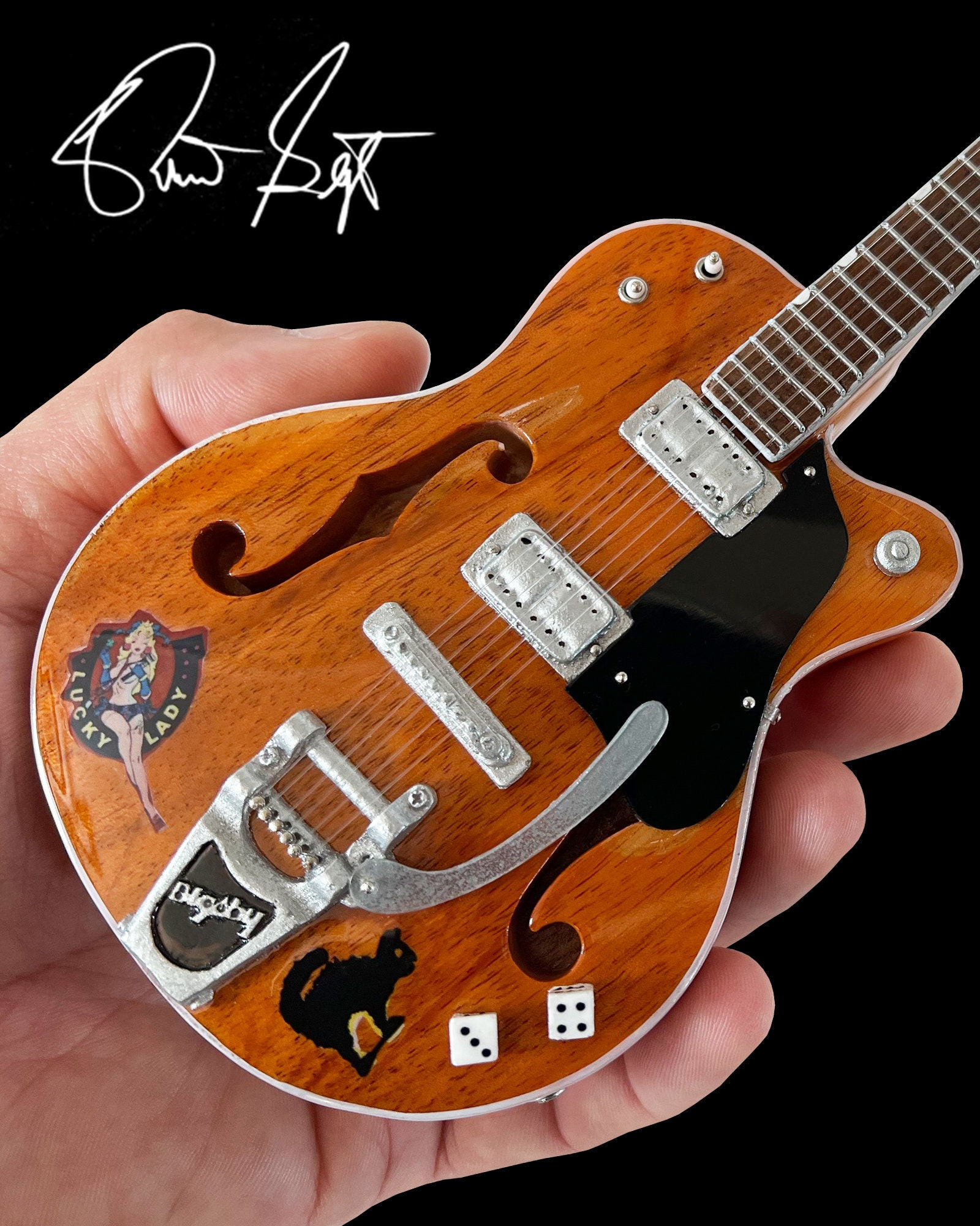 Stray Cats Collectible Brian Setzer Orange Dice Mini Guitar