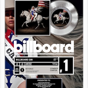 REAL VINYL RECORD Top of the Charts Record Award Billboard Award - 18 "x 22""Gerahmter Künstler & Band Anerkennung Weißer oder Schwarzer Holzrahmen."