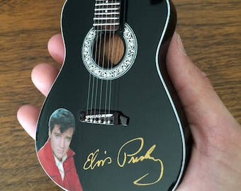 Elvis Collectible - Mini chitarra acustica tributo nera firmata Elvis Presley