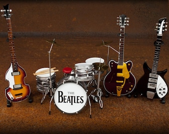 Beatles Collectible ** SET OF 4 ** Ed Sullivan Show Miniature Guitar Replicas John, Paul, George, and Ringo 1:4 Scale