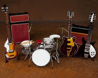 Beatles Collectible ** SET OF 6** Ed Sullivan Show Miniature Guitar Replicas John, Paul, George, and Ringo 1:4 Scale