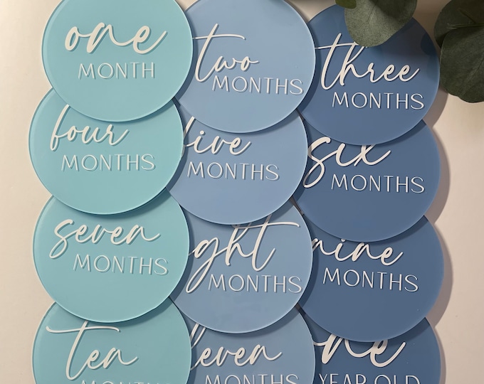 Baby Milestones | Blue Toned Acrylic Baby Milestone Set | Baby's First Year | New born | Hello World | Salaam World | Baby Photo Props