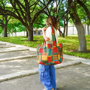 Quilted Vintage Reversible Extra Large Tote Bag, Extra Large Cotton Quilted Tote, Weekender Tote Bag, Bible Study Bag, Baby Bag, Beach Bag