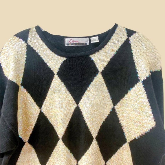 Vintage 1980s sequin harlequin pattern sweater | … - image 2