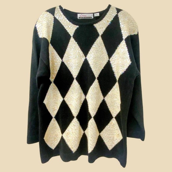 Vintage 1980s sequin harlequin pattern sweater | … - image 1