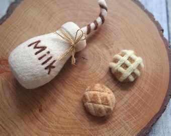 Handmade Felt Milk and Cookie Set, Newborn Photo Prop