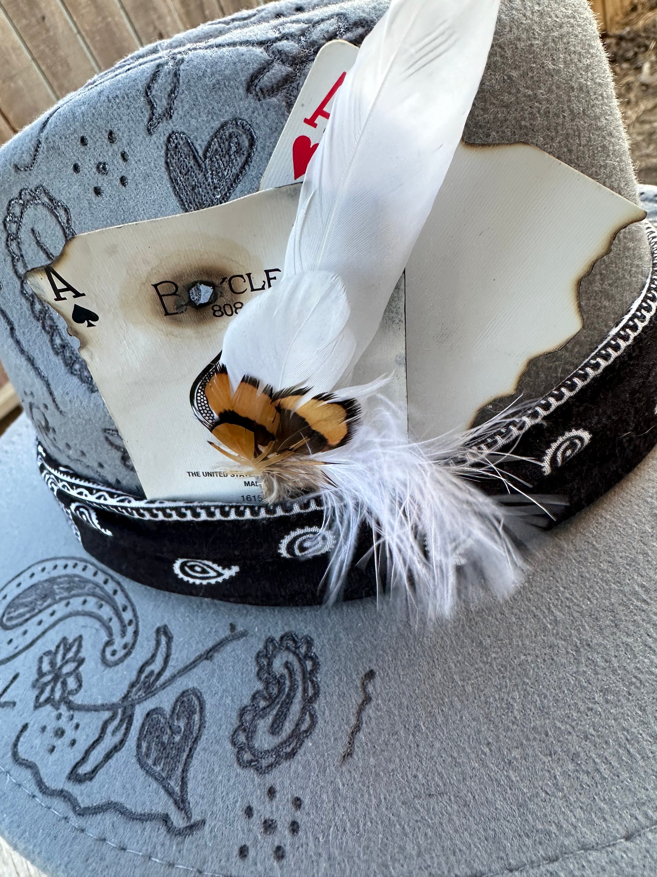 Burned Fedora: Gray Pyrography Hat With Custom Band - Etsy display picture 3