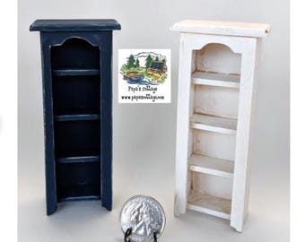 KIT - Handmade Miniature Dollhouse Bookshelf 1:12 Scale - 4 Shelf Narrow Bookcase or pantry cabinet
