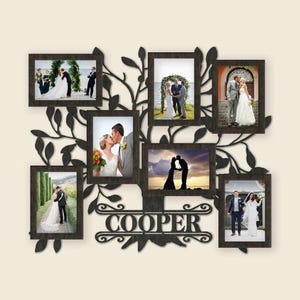 Unfinished Personalized Family Tree 7 Photo Collage with Custom Name Sign DIY