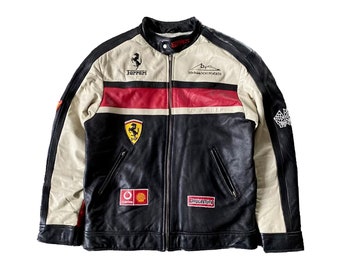 Ferrari Leather Jacket- Ferrari Racing Jacket- Genuine Cowhide Black Leather Jacket Men- Motorcycle Jacket- Streetwear Biker Leather Jacket