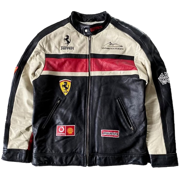 Ferrari Leather Jacket- Ferrari Racing Jacket- Genuine Cowhide Black Leather Jacket Men- Motorcycle Jacket- Streetwear Biker Leather Jacket