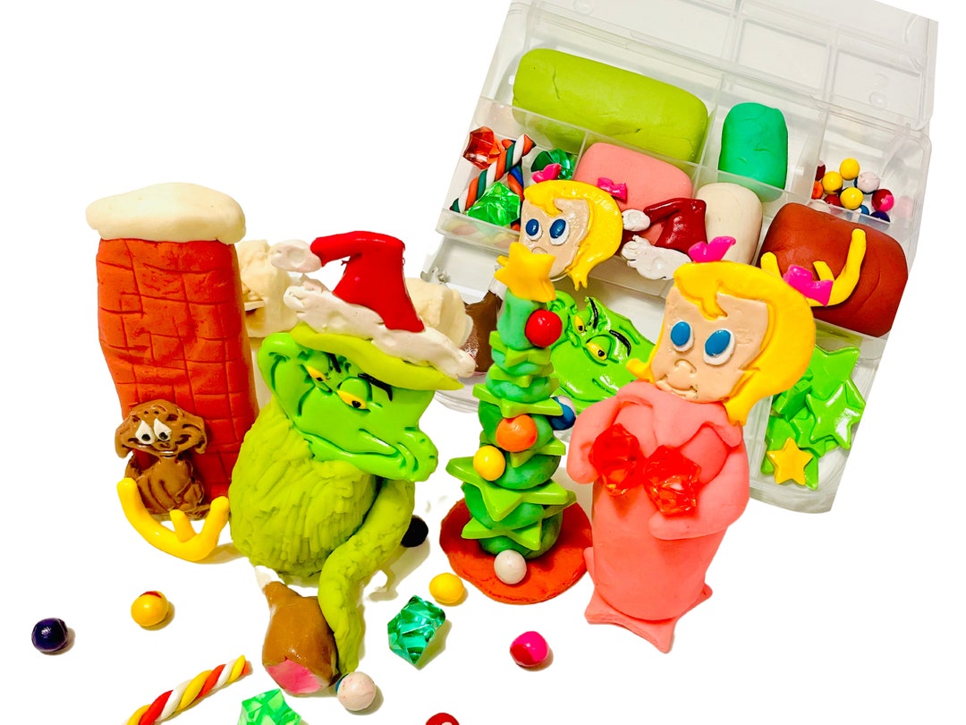 Grinch Play Dough Kit the Grinch Toy Set Christmas Gift for Kids Christmas Sensory Bin Etsy