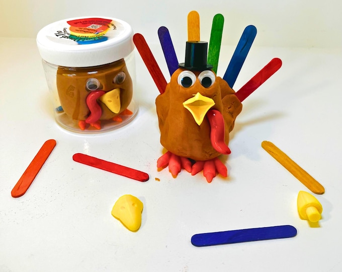 Thanksgiving Turkey Play Dough Jar: Kids Sensory Craft, Personalized