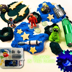 Space Sensory Gift| Glow in the Dark| With Play Dough and Kinetic Sand