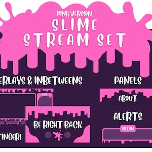 Slime Twitch Stream Set Package Pink Purple | Webcam/Vtuber | Overlays | Offline BRB Starting Soon Ending | Panels Alerts | Stinger