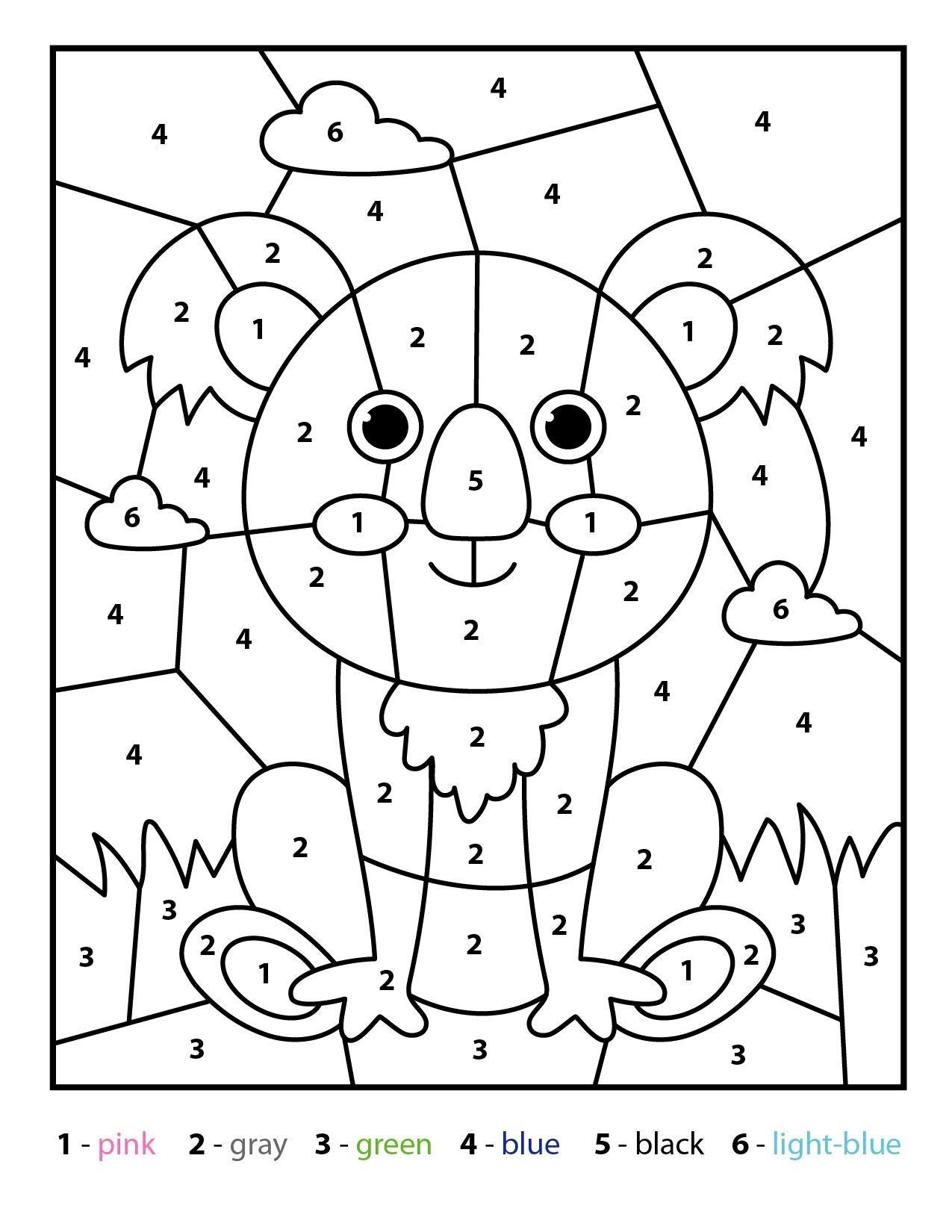 Koala Color by Number Kids Printable, Various Theme Coloring Pages