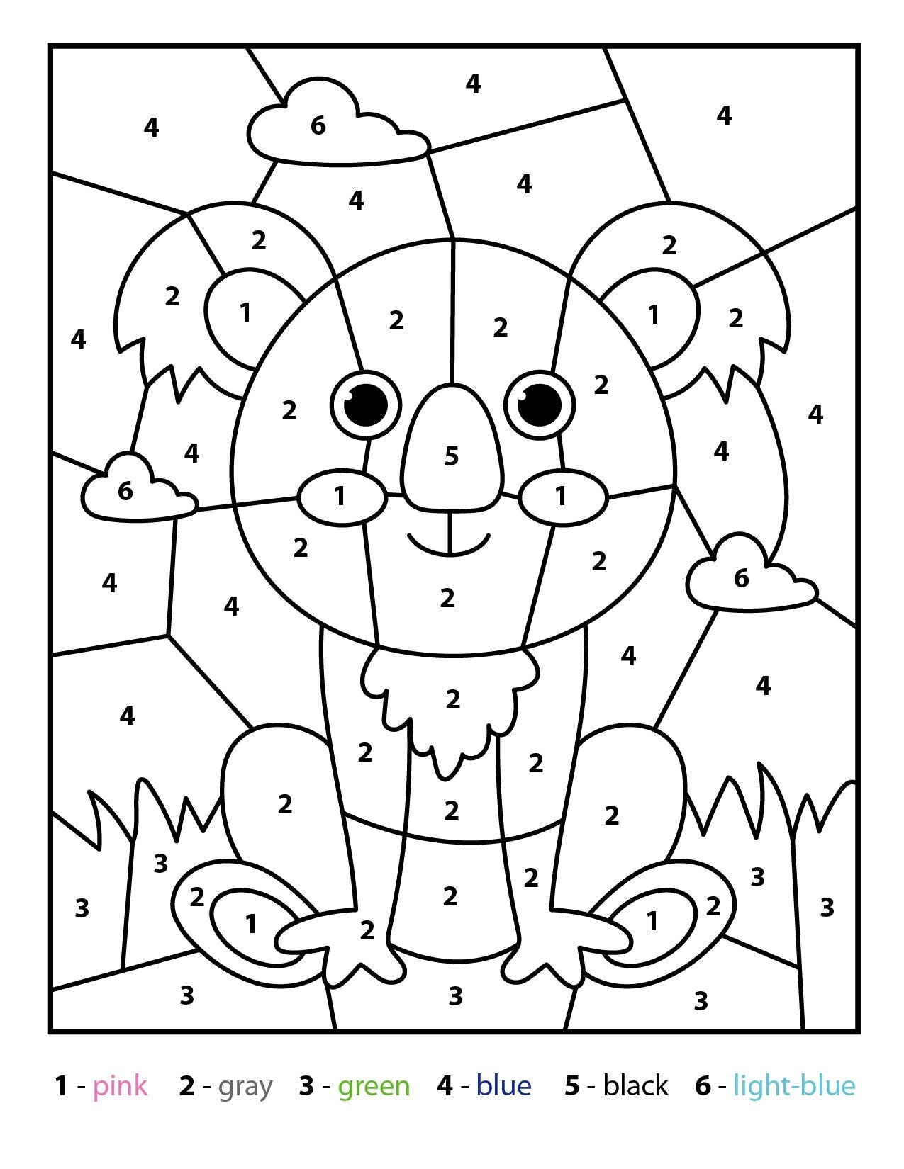 Koala color by number kids printable various theme coloring etsy