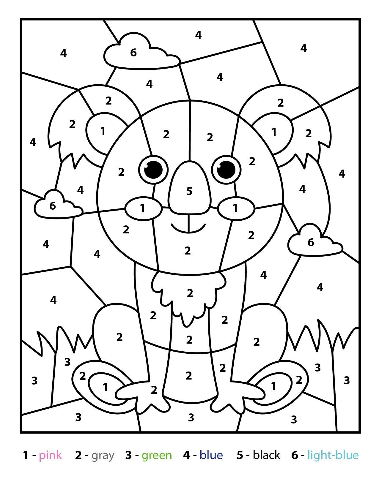 Koala Color by Number Kids Printable, Various Theme Coloring Pages