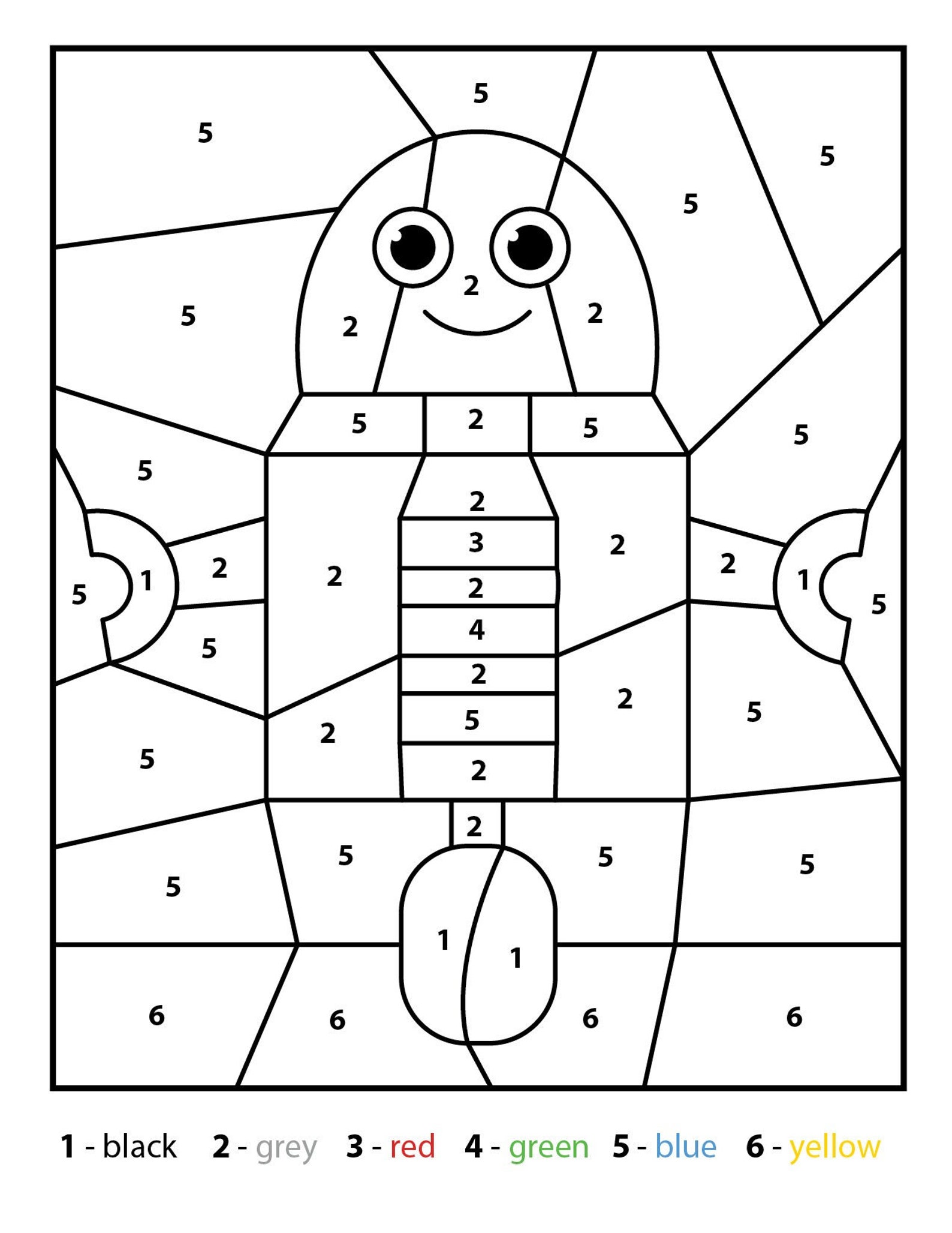 Robot Color by Number Kids Printable Various Theme Coloring - Etsy