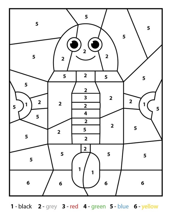 Robot Color by Number Kids Printable Various Theme Coloring - Etsy ...