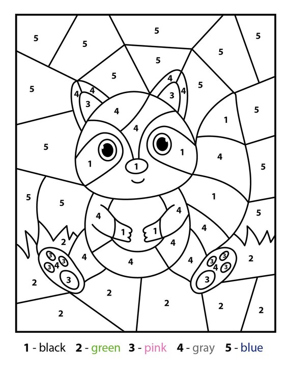 Raccoon Color by Number Kids Printable - Il 570xN.4078584672 N962 