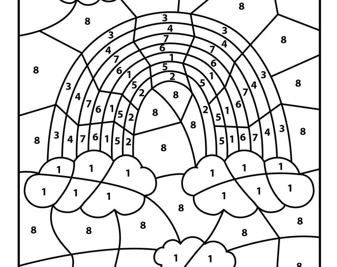 Rainbow Color by Number Kids Printable, Various Theme Coloring Pages ...