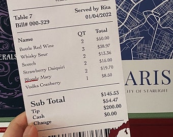 ACOTAR Rita’s Bar Receipt Bookmark