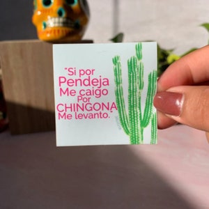 SI por pendeja me caigo, por Chingona me levanto Sticker by Very That | Water Resistant Sticker | Cactus Sticker | Latina Sticker | Verythat