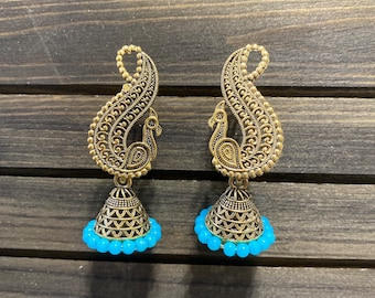 Indian Peacock Blue Jhumki Indian Jewlery