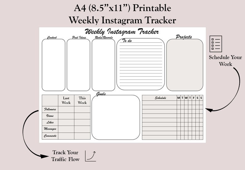 A4 Printable PDF Instagram Weekly Planner Instagram Content Planner ...