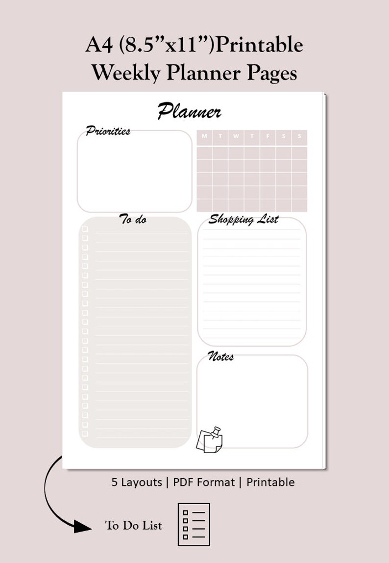 Weekly Planner PDF Printable A4 Size Planner Weekly Etsy