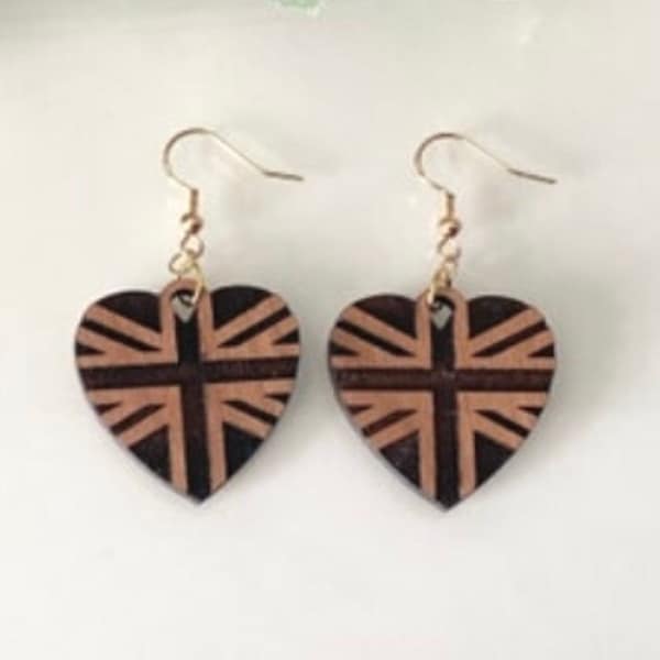 Heart earring files for laser cutting, Union Jack download earrings craft supplies, Queen Jubilee digital templates for crafters