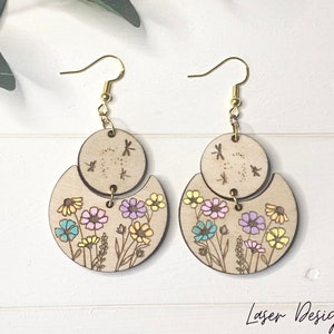 Wilde Blume Ohrringe svg Floral gravierte Ohrringe Set svg, Glowforge bereit, Laser Cut digitaler Download, kommerzielle Nutzung