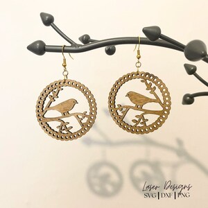 Lindos pendientes de pájaro SVG, diseño de plantilla Cricut Glowforge, archivo de corte láser de cuero de madera, archivo de uso comercial, bricolaje, regalos de joyería