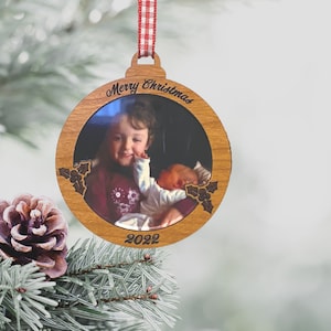 Gepersonaliseerde foto Kerst ornament bestand voor lasersnijden, Boom decoraties svg voor crafters, glowforge, cadeau tag ornament om te downloaden