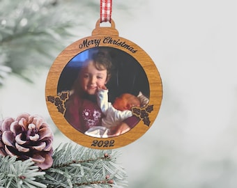 Personalised photo Christmas ornament file for laser cutting, Tree decorations svg for crafters, glowforge, gift tag ornament for download
