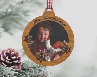 Personalised photo Christmas ornament file for laser cutting, Tree decorations svg for crafters, glowforge, gift tag ornament for download