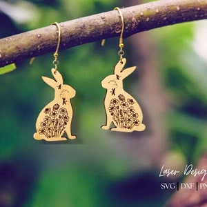 Boucles d’oreilles de lapin de fleurs sauvages svg Boucles d’oreilles gravées florales ensemble svg, Glowforge Ready, Laser Cut Digital Download, Utilisation commerciale