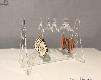 Earring clothes hanger laser cut file, Clothes rack earring display for laser cutting, Heart earring stand, 3mm material
