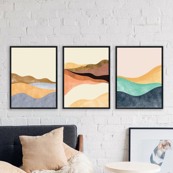 Abstract Wall Art Prints, Mid Century Art Prints, Colorful Wall Art, Modern Wall Art, Above Bed Decor, Bedroom Wall Decor, 3 Piece Poster