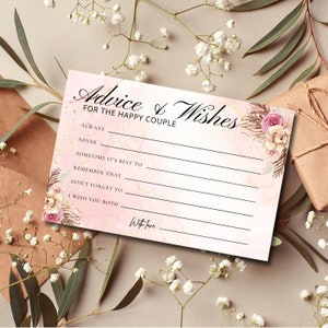 Plantilla de tarjeta de consejos para la boda: deseos para los novios, consejos para la feliz pareja, plantilla de tarjeta de consejos matrimoniales para novias para imprimir en casa