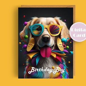 Printable Birthday Boy Card, Special Birthday Card Dogs, Golden Retriever Birthday Card, Colorful and Downloadable Birthday Card, Good Boy
