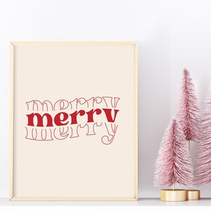 Merry Christmas Digital Print, Happy Holidays Wall Art, Vintage Merry Printable, Retro Christmas Home Decor, Winter Holiday Wall Decor